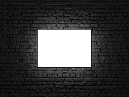 Poster mock up template with light over brick black wall 3D illustrationの写真素材