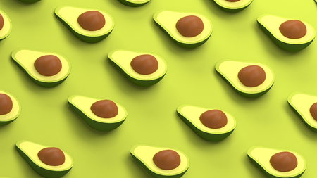 Avocado collection on a green background 3d renderingの写真素材