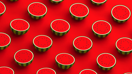 Watermelon collection on a red background. 3D illustration