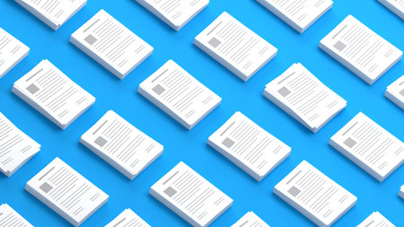 Documents collection on a blue background 3D Rendering