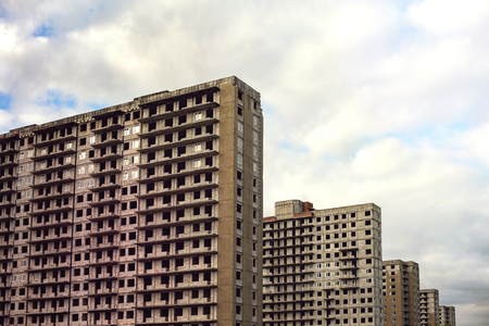 High voltage tower. Electric pole on blue sky backgroundの写真素材