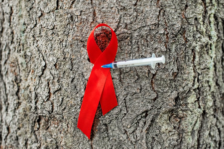 1st December, World Aids Day concept with shiny red ribbon awareness.