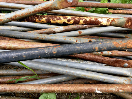 old iron pipes, old rusty metal for recycling