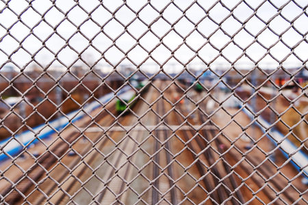 Railway tracks shot from above through the lattice