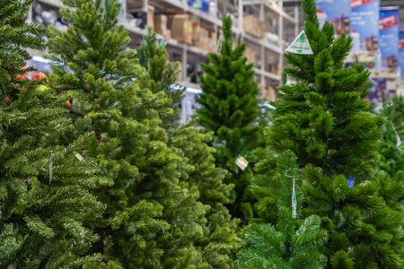 Artificial Christmas tree close up in the store.の写真素材