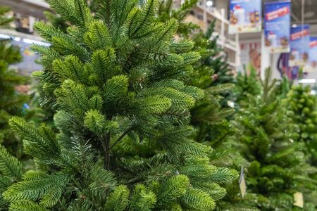 Artificial Christmas tree close up in the store.の写真素材