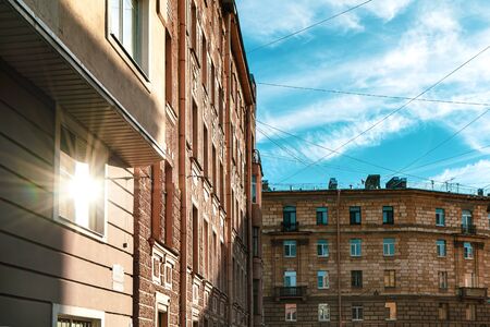 Streets of Saint Petersburg in Sunny weather with a blue sky and Cirrus clouds. Old Peter. Urban landscape.の写真素材