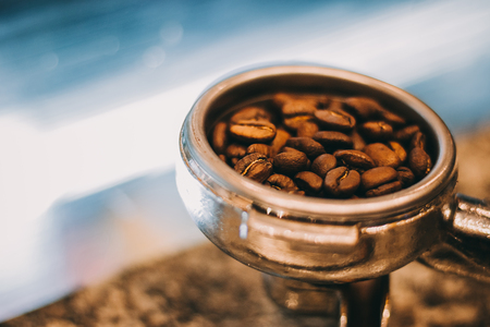 Filter holder and coffee beansの写真素材