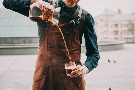 Professional barista preparing coffee alternative methodの写真素材