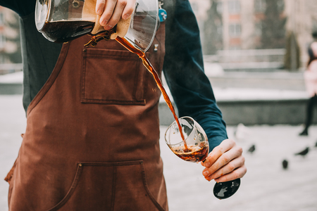 Professional barista preparing coffee alternative methodの写真素材
