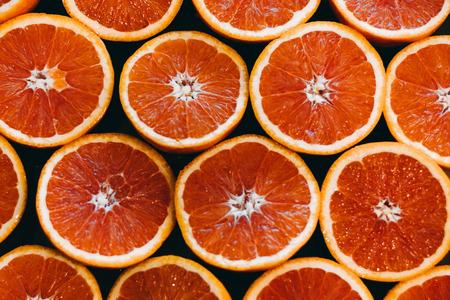 Grapefruit pattern on yellow background. Minimal flat lay concept. Backgroundの写真素材