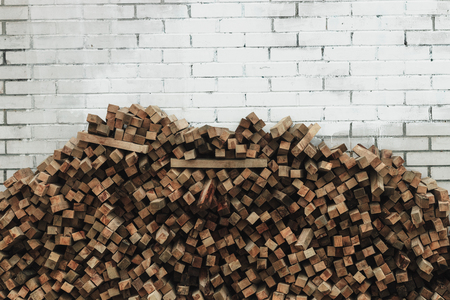 Preparation of firewood for the winter. firewood background, Stacks of firewood in the forestの写真素材
