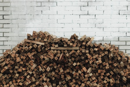 Preparation of firewood for the winter. firewood background, Stacks of firewood in the forestの写真素材