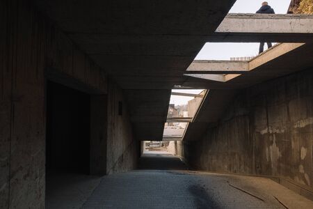 Beautiful Abstract Building Process of Skyscraper Seamless. Looped 3d Animation of Growing Construction Progress Modern Building with Concrete, Steel and Glass.の写真素材