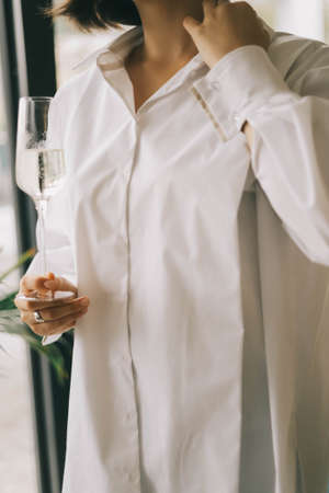 close-up of beautiful cool fashion clothes with hands girlの写真素材