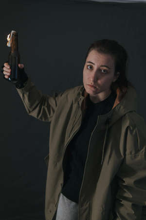 Ukrainian woman with molotov standingの写真素材