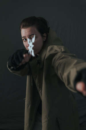 Ukrainian woman with molotov standingの写真素材