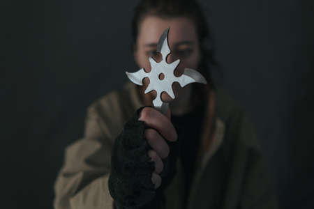 Ukrainian woman with molotov standingの写真素材