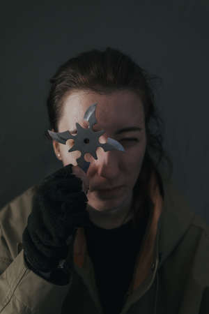 Ukrainian woman with molotov standingの写真素材