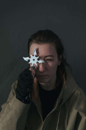 Ukrainian woman with molotov standingの写真素材