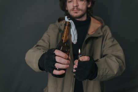Ukrainian man with molotov readyの写真素材