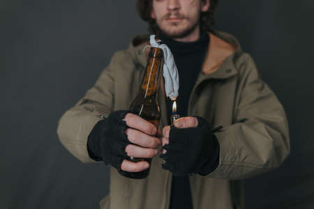 Ukrainian man with molotov readyの写真素材