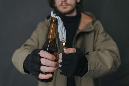 Ukrainian man with molotov readyの写真素材