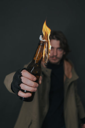 Ukrainian man with molotov ready