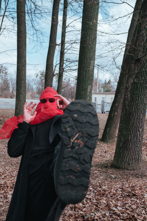 Superhero man with red mask and sunglasses fashion fighter