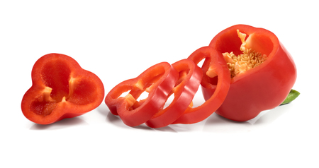 Sliced red sweet pepper isolated on white backgroundの写真素材