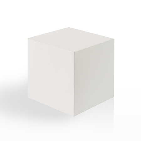 White box (cube) on white background with reflection and shadow.の写真素材
