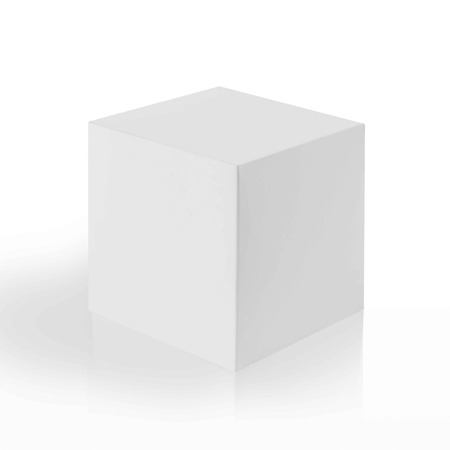 White box (cube) on white background with reflection and shadow.の写真素材