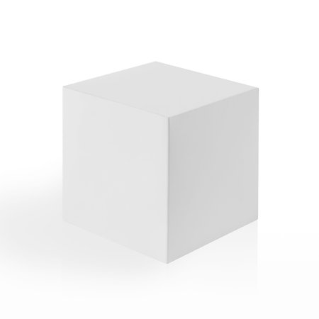 White box (cube) on white background with reflection and shadow.の写真素材