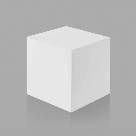 White box (cube) on gray background with reflection.の写真素材