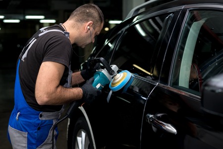 Polished black car polishing machine polished finishingの写真素材