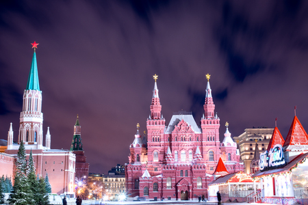 Night red square in the winter before Christmasの写真素材