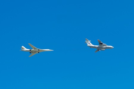 Moscow, Russia. May 9, 2018. Military aircraft against the blue skyのeditorial素材