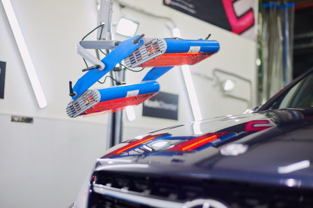 Moscow. Russia. May 30, 2018. A man polishes a blue Mercedes car ml.のeditorial素材
