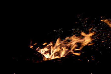 Fire flames on a black background. The fire burns on a black background.