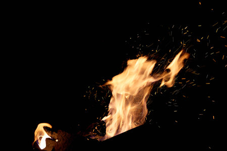 Fire flames on a black background. The fire burns on a black background.