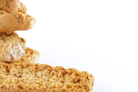 Frame of Whole grain biscuits close up on white background