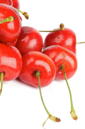 Fresh Ripe Cherry close up on white background の写真素材