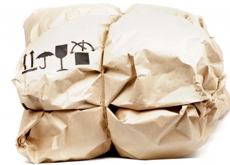 Shipping Package with Post Symbols isolated on white backgroundの写真素材