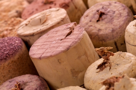 Arrangement of Various Used Wine Corks close up as backgroundの写真素材