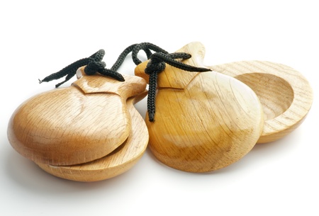 Simple Wooden Castanets isolated on white backgroundの写真素材