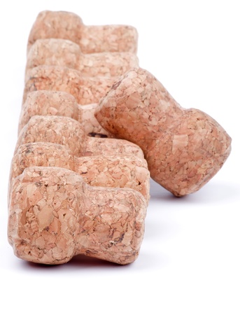 Cortical Champagne Corks in a Row isolated on white backgroundの写真素材