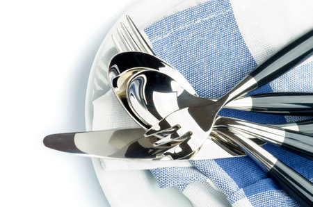 Arrangement of Silverware with Table Knife, Table Spoon, Fork, Dessert Spoon and Dessert Fork on...