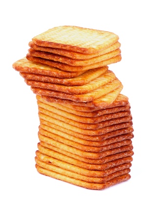 Stack of Crispy Crackers isolated on white backgroundの写真素材
