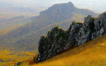 Mount Beshtau Ridges with Variegated Autumn Colorsの写真素材
