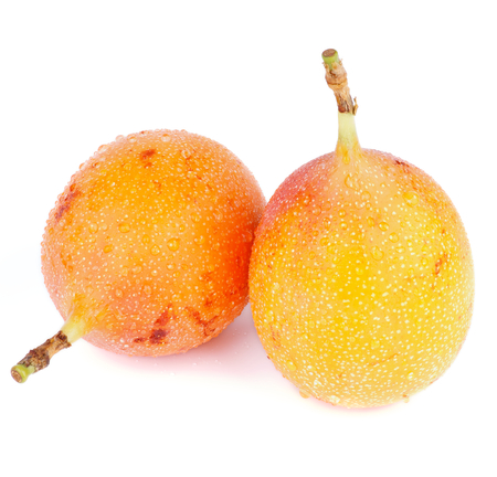 Two Ripe Grenadilla - Passion Fruit - Maracuya - Full Body isolated on white backgroundの写真素材
